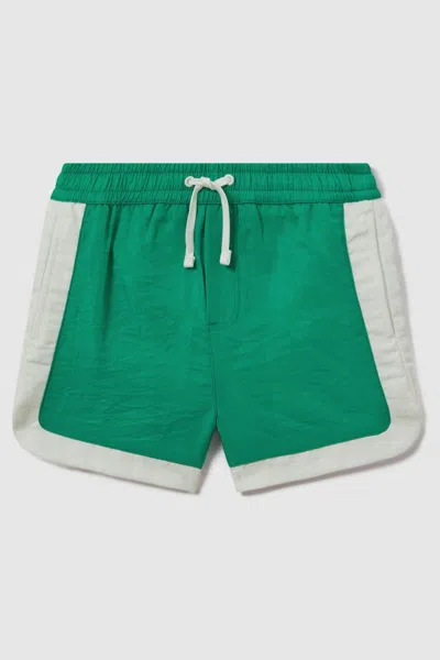 Reiss Surf - Bright Green/ecru Contrast Drawstring Swim Shorts, Uk 7-8 Yrs