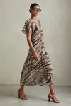 Reiss Brown/cream Tabitha Animal Printed Midi Dress