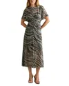 Reiss Tabitha Animal-print Ruched Woven Midi Dress In Black/grey