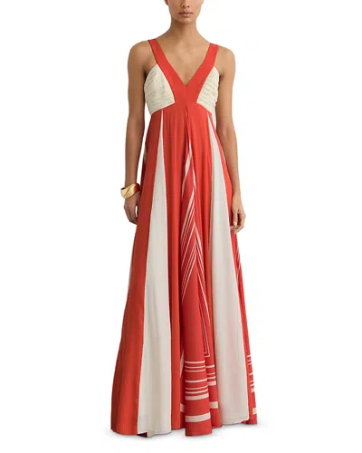 Reiss Womens Orange Ivory Tallie Graphic-print Woven Maxi Dress In Red