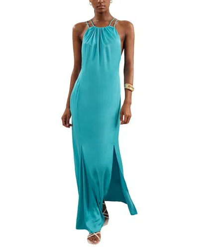 Reiss Tallie Satin Halter Neck Dress In Blue