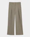 Reiss Tallulah Pinstripe Pleat Front Wide Leg Stretch Wool Pants In Grey