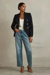 Reiss Navy Tailored Fit Textured Double Breasted Blazer