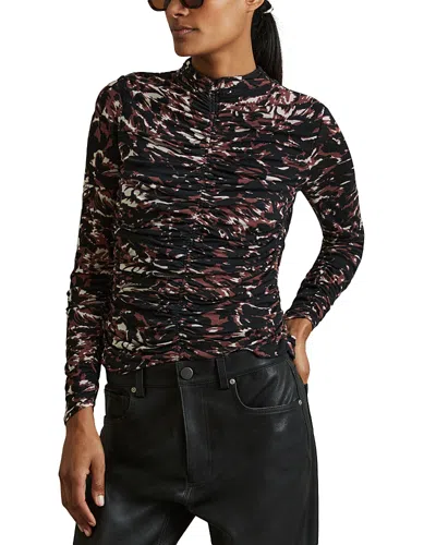 Reiss Tammy Printed Ruched Top In Black/brown
