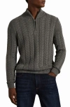 Reiss Mid Grey Melange Tamworth Cabled Zip-neck Jumper With Cotton And Wool In Mid Grey Melange
