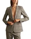 Reiss Grey Check Tamy Petite Checked Slim Fit Suit Blazer In Grey Check