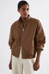 Reiss Tan Atelier Leather Latched Collar Bomber Jacket In Tan