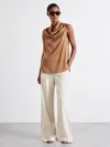 Reiss Tan Atelier Satin Cowl-neck Top In Brown