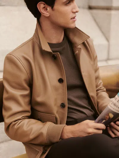 Reiss Tan Brown Brillow Tumbled-leather Harrington Jacket