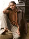 Reiss Tan Brown Crepe-chiffon Ruffle Sleeveless Top In Brown