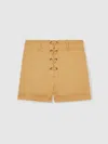 Reiss Tan Clement 13-14 Yrs Cotton Lace-up Shorts In Neutral