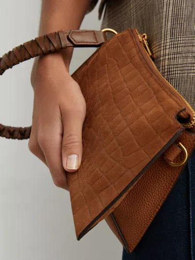 Reiss Tan Embossed Suede And Leather Top-handle Bag In Brown