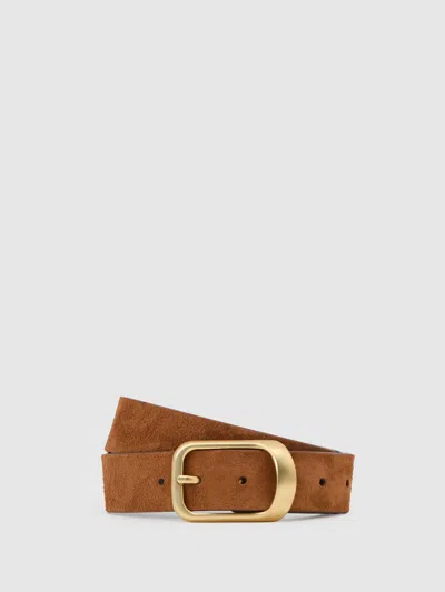 Reiss Tan Evie Suede Curved-buckle Belt