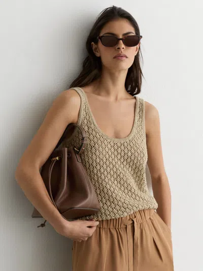 Reiss Tan Grained-leather Bucket Bag In Brown