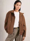 Reiss Tan Kiara Suede Suede Funnel-neck Bomber Jacket In Brown