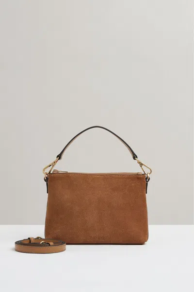 Reiss Tan Leather And Suede Double-strap Bag