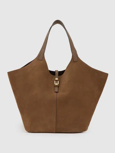 Reiss Tan Leather And Suede Tote Bag In Brown