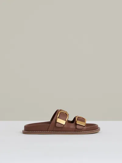 Reiss Tan Leather Buckled Slip-on Sandals In Brown