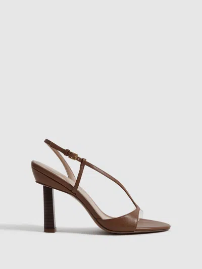 Reiss Tan Leather Clear Strap Block Heels In Brown