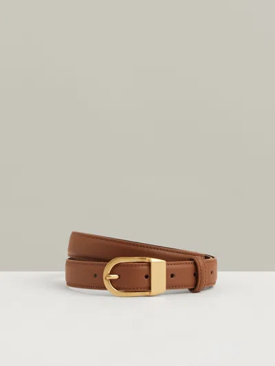 Reiss Tan Leather Curved-buckle Belt In Brown