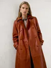 Reiss Tan Leather Double-breasted Trench Coat In Brown