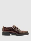 Reiss Tan Leather Double-strap Monk Shoes In Brown