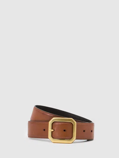 Reiss Tan Leather Edged-buckle Belt In Gray