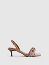 Reiss Tan Leather Embellished Knot Kitten Heels In Brown