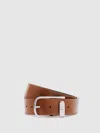 Reiss Tan Leather Half-keeper Belt In Brown