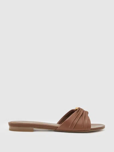 Reiss Tan Leather Open-ring Flat Sandals In Brown