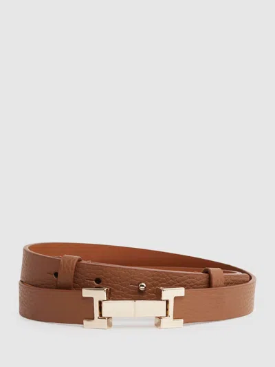 Reiss Tan Leather Square Hinge Belt