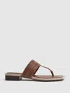 Reiss Tan Leather Strap Thong Sandals In Brown