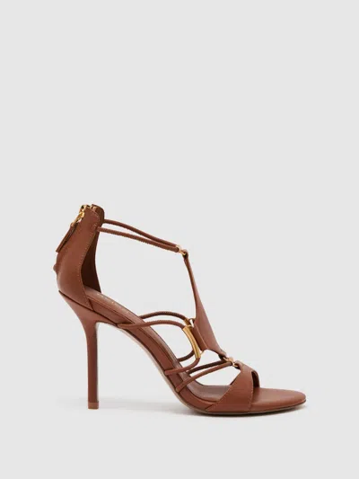 Reiss Tan Leather Strappy Stiletto Sandals In Brown