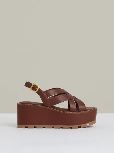 Reiss Tan Leather Wedge Platform Sandals In Brown