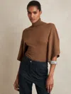 Reiss Tan Merino Wool Batwing Roll-neck Jumper In Brown