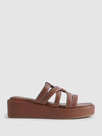 Reiss Tan Leather Strappy Platform Sandals In Brown