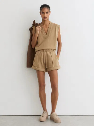 Reiss Tan Neutral Cotton-blend Drawstring Sweat Shorts