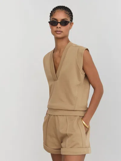 Reiss Tan Neutral Cotton-blend Sleeveless V-neck Sweat Top