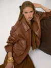 Reiss Tan Oversized Leather Jacket In Brown