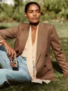 Reiss Tan Petite Wool-blend Double-breasted Suit Blazer In Brown