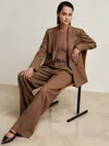 Reiss Tan Petite Wool-blend Wide-leg Suit Trousers In Brown