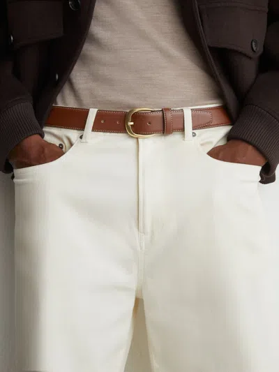 Reiss Tan Pierce Pebble Pebbled-leather Curved-buckle Belt In Brown