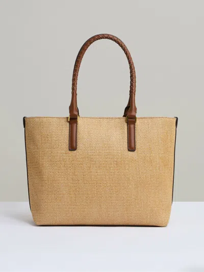 Reiss Tan Raffia Braided Strap Tote Bag In Brown