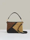Reiss Tan Raffia Colour-block Crossbody Bag In Brown
