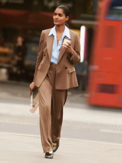 Reiss Tan Solene Wool-blend Wide-leg Suit Trousers