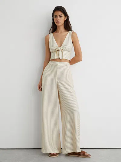 Reiss Tan Suede Contrast-stitch Flat Sandals In Brown