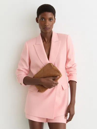 Reiss Tan Suede Lizard-effect Frame Clutch Bag In Brown