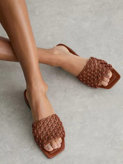 Reiss Tan Woven Flat Slip-on Sandals In Brown