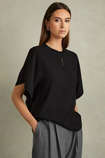 Reiss Black Draped Sleeve Top