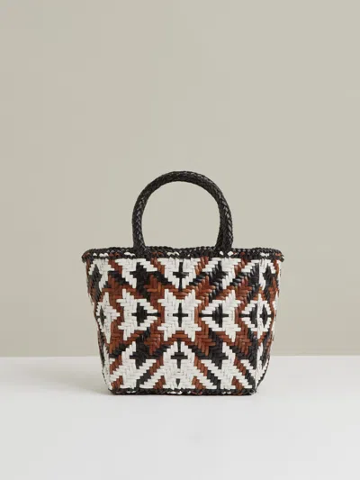 Reiss Tan/white/black Small Leather Woven Tote Bag In Multi